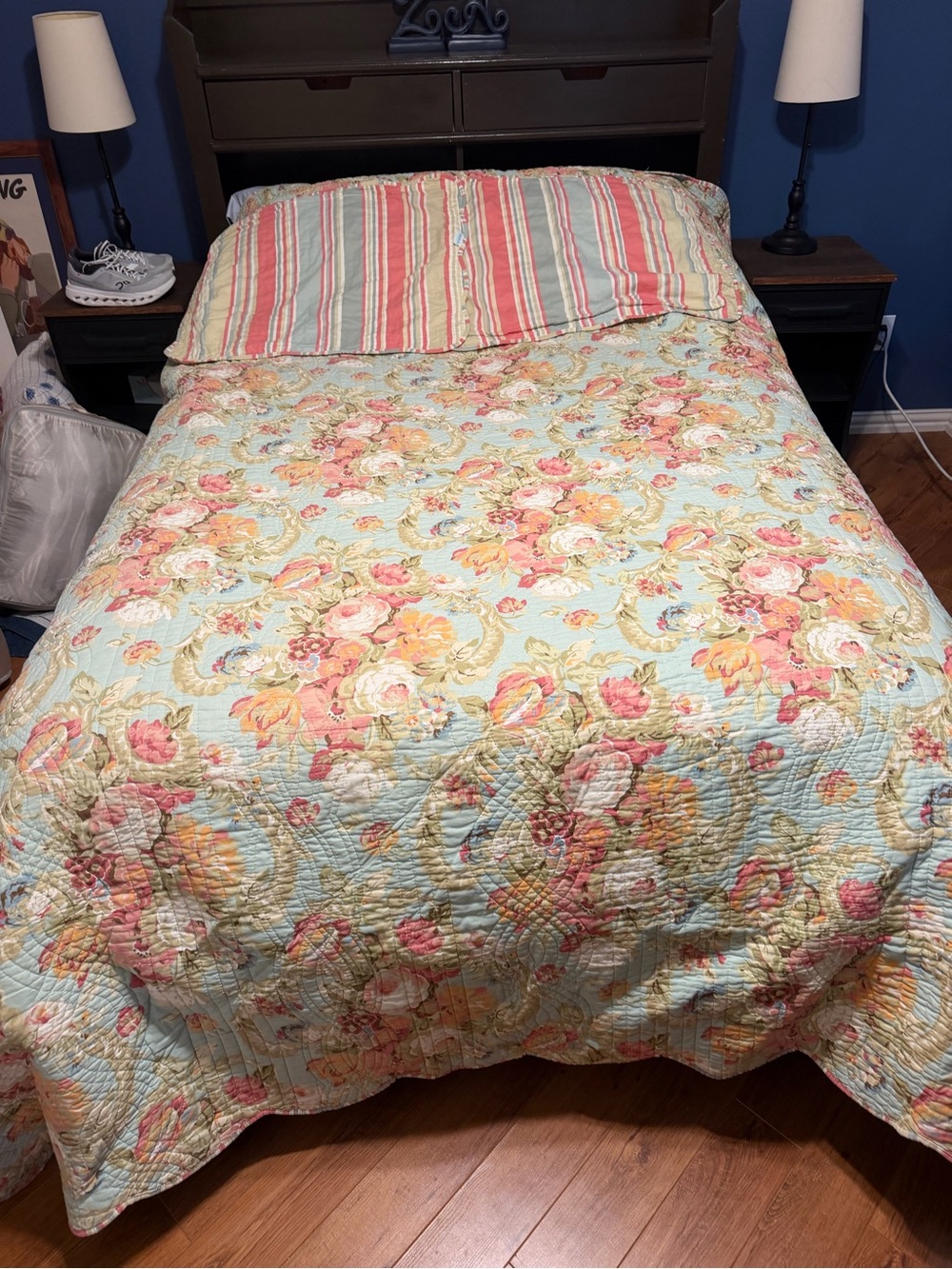 KING Waverly Spring Bling 3-Piece Reversible Cotton Bedspread Set w/ Shams EUC